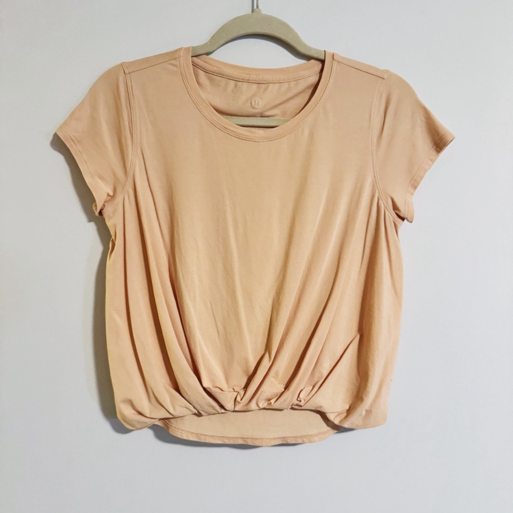Lululemon - Ivory Peach Pleats and Thank You Short Sleeve Top